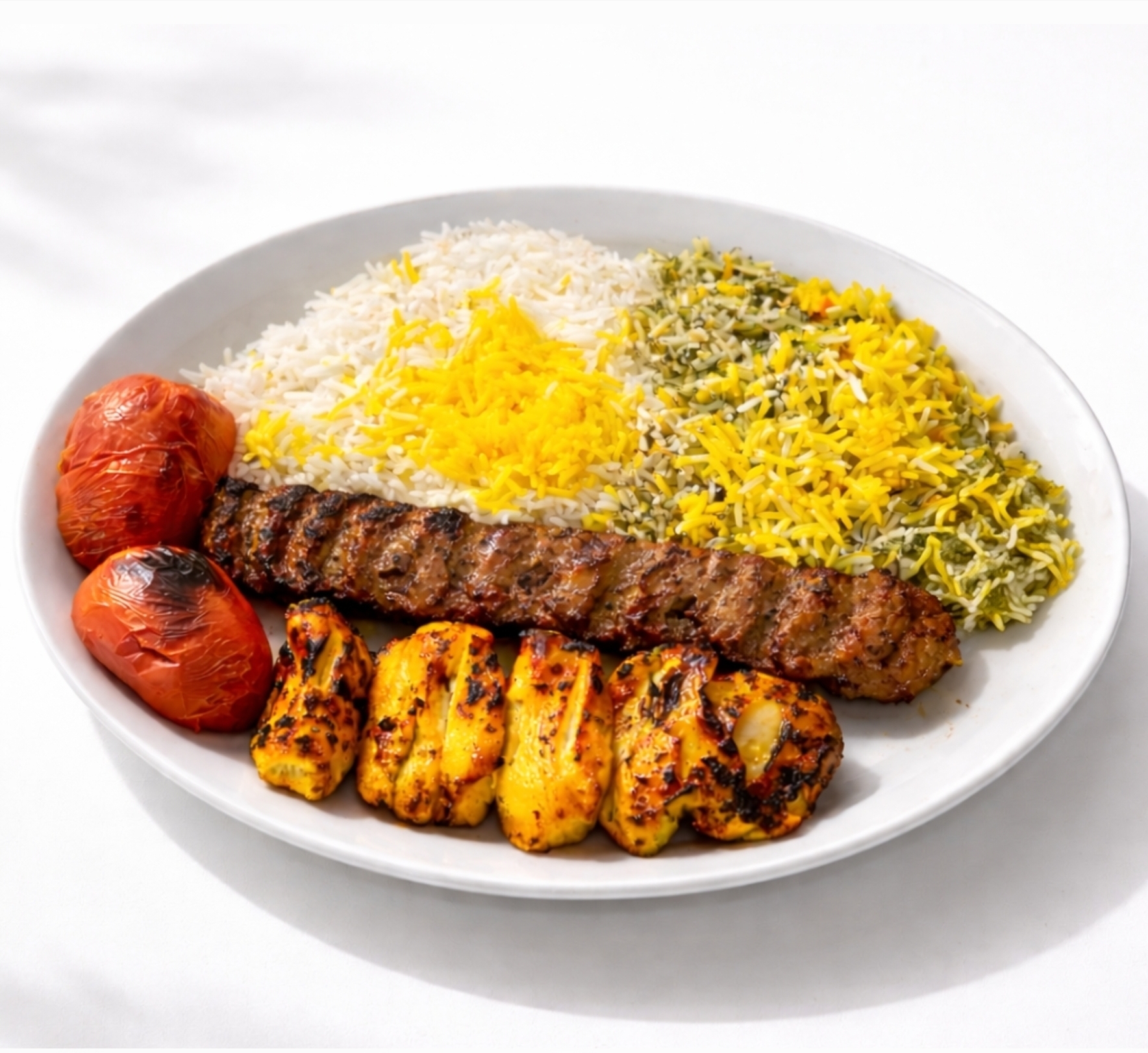Baghali polo mix saffron rice with Koobideh combination Chicken Thigh مخلوط چلو کباب کوبیده و جوجه