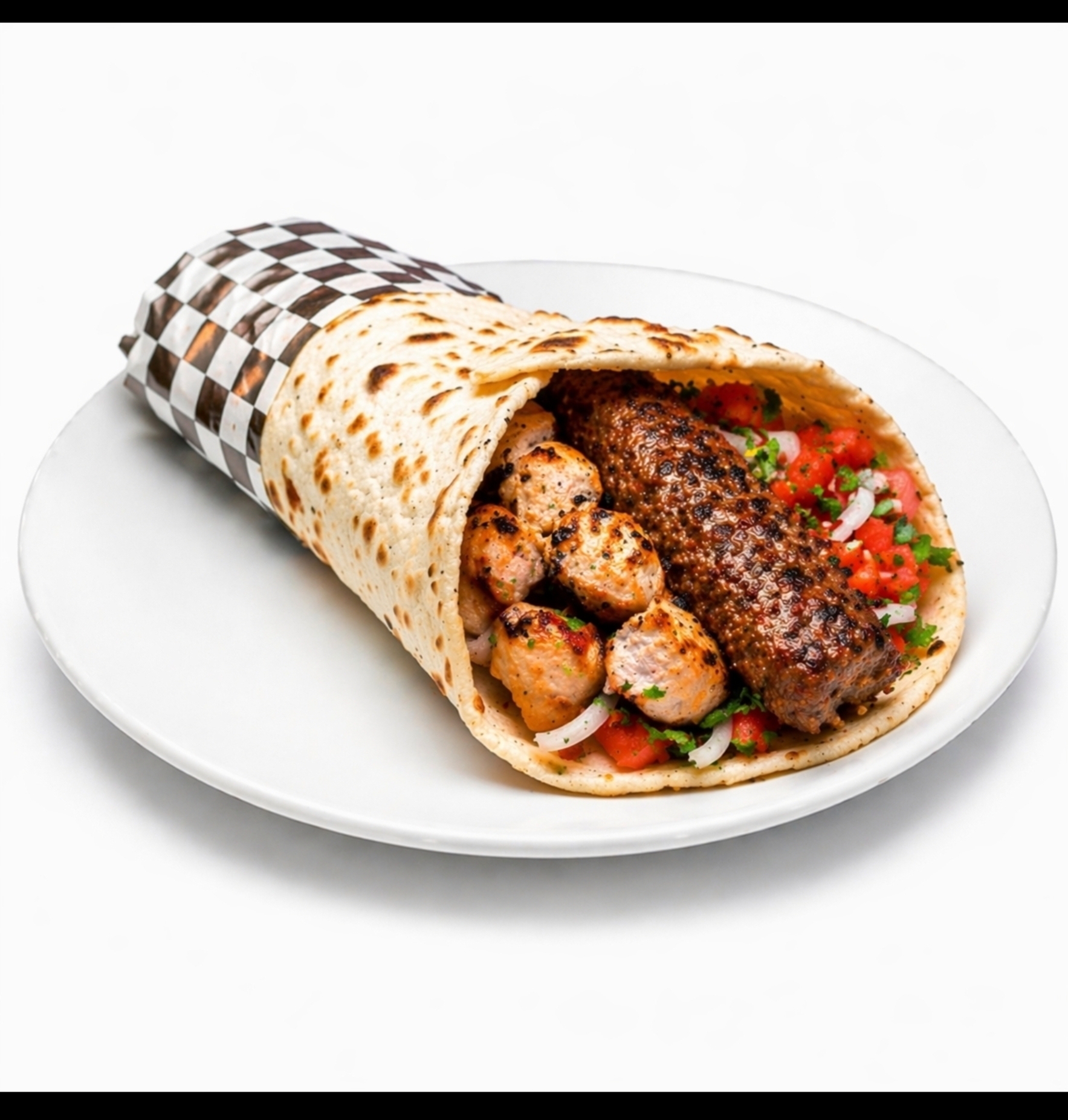 Wrap Combo Chicken Breast and Koobideh ساندویچ باربیکیو: سینه مرغ ترکیبی و کوبیده