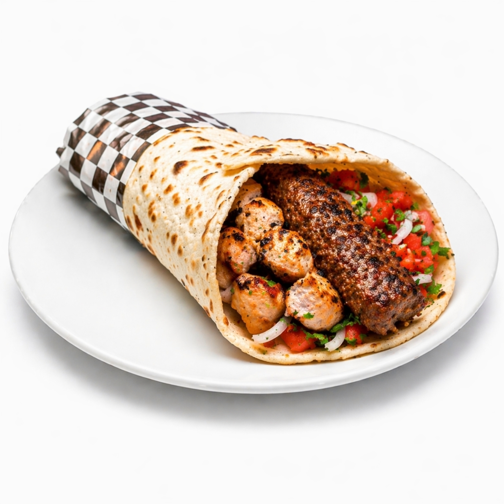 Wrap Combo Chicken Thigh and Koobideh ساندویچ باربیکیو: ران مرغ ترکیبی و کوبیده